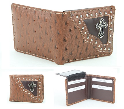 Vegan Leather Wallet [Bifold] WESTERN Cross [BRWN]